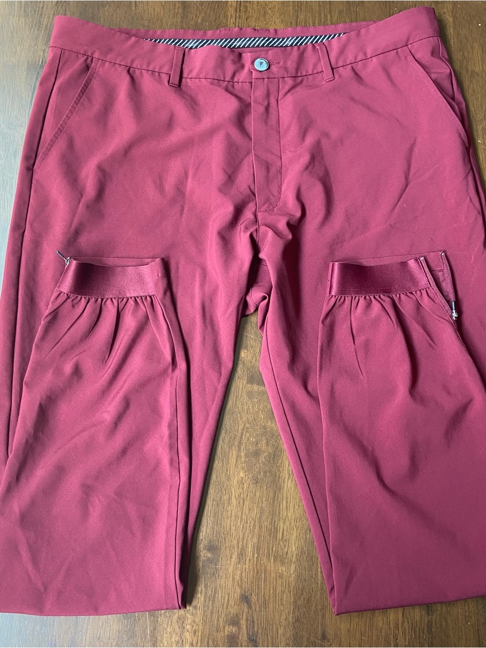 PRIMO Golf Jogger Pants Men 38 Ext Tall Maroon Red Ankle Zip Performance Stretch
